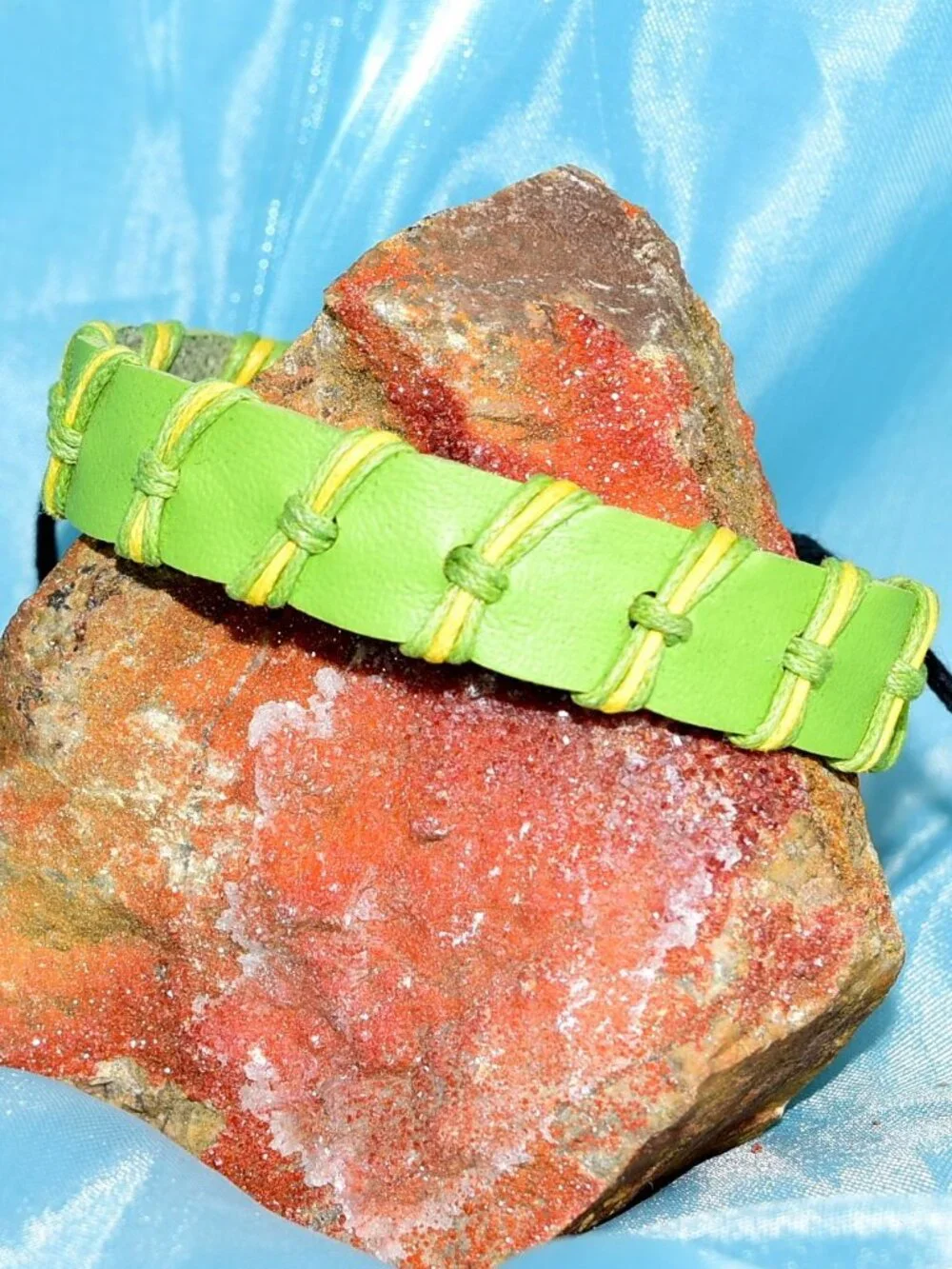 Green Punch Weave Hemp Leather Bracelet Sweet Green Mens Gift Packaged